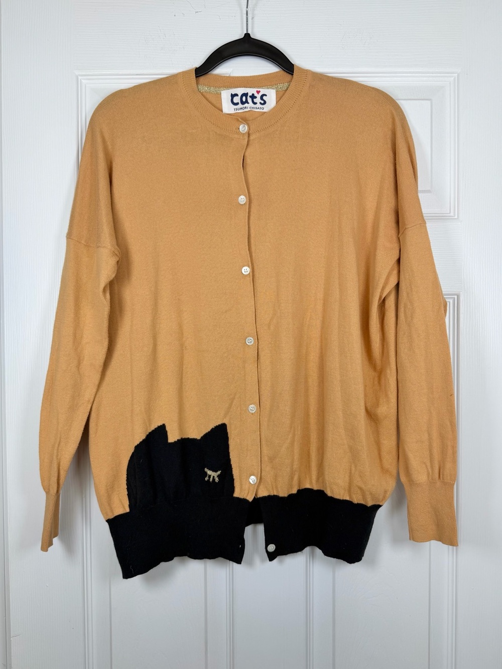 Tsumori Chisato Cats Size 2 • Tan Cardigan Sweater Jumper Knit Novelty.